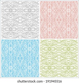 Seamless backgrounds set, retro geometric ornament, vector lace pattern, colorful abstract decoration, design elements collection, hand drawn artwork