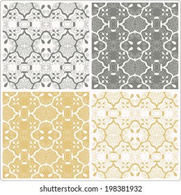 Seamless backgrounds set, retro geometric ornament, vector lace pattern, colorful abstract decoration, design elements collection, hand drawn artwork