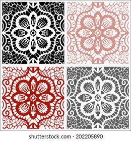 Seamless backgrounds set, retro geometric ornament, vector lace pattern, colorful abstract decoration, design elements collection