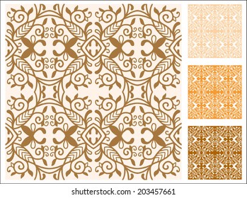 Seamless backgrounds set, retro geometric ornament, vector lace pattern, colorful abstract decoration, design elements collection