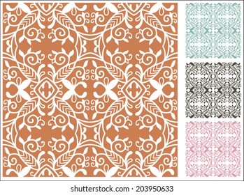 Seamless backgrounds set, retro geometric ornament, vector lace pattern, colorful abstract decoration, design elements collection