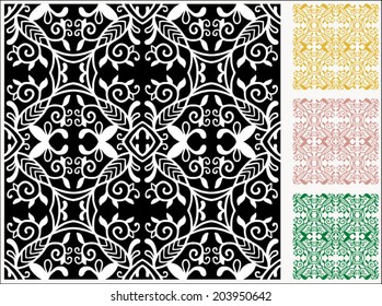 Seamless backgrounds set, retro geometric ornament, vector lace pattern, colorful abstract decoration, design elements collection