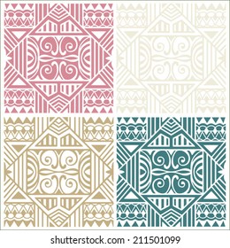 Seamless backgrounds set, retro geometric ornament, vector lace pattern, colorful abstract decoration, design elements collection
