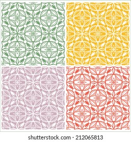 Seamless backgrounds set, retro geometric ornament, vector lace pattern, colorful abstract decoration, design elements collection