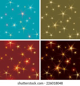 Seamless backgrounds with stars. Four seamless vector backgrounds of many stars on night dark sky