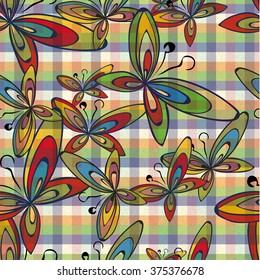 Seamless background.Stylized bright butterflies.