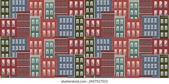 Seamless backgrounfd with cute city colorful houses.