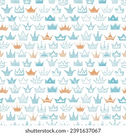 Fondo impecable con coronas de doodle verdes y naranjas. Se puede usar para papel tapiz, rellenos de patrones, textil, fondo de página web, texturas superficiales