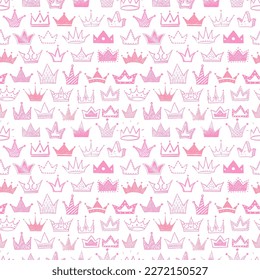 Seamless backrgound with pink doodle crowns. Can be used for wallpaper, pattern fills, textile, web page background, surface textures