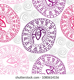 Seamless backround with horus eye, mandala and ethnic elements