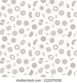 Seamless bacteria and microorganism pattern or background. Vector microbiology outline illustration