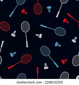 Seamless  badminton pattern with rackets and shuttlecocks. Vector sport background