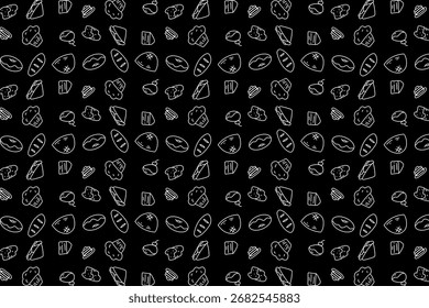 Padrão de doodle de padaria sem costura - Pão, bolo e massa desenhado à mão fundo