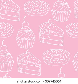 Seamless bakery pattern - cake, donut, cupcake