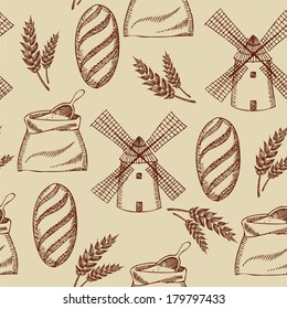 Seamless bakery pattern. Retro design. Vector illustration. 