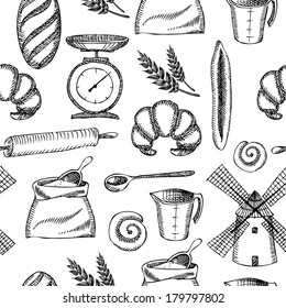 Seamless bakery pattern. Retro design. Vector illustration. 