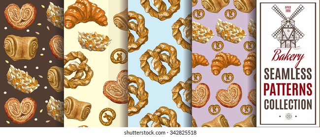 Seamless bakery patterns set. Vector illustration