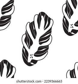 Seamless baking pattern. Bread, donuts, pies, croissants, cookies with berries. Black and white icons for the menu. Print. Delicious food. Flour and wheat. Thanksgiving day.