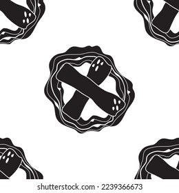Seamless baking pattern. Bread, donuts, pies, croissants, cookies with berries. Black and white icons for the menu. Print. Delicious food. Flour and wheat. Thanksgiving day.