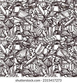 Nahtloses Backzeug, handgezeichnet Illustration graviert
