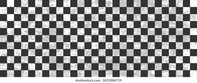 Seamless balck and white grunge checkerboard pattern with a textured effect. Ideal for backgrounds, sports themes, retro design, racing flags, or digital backdrops.