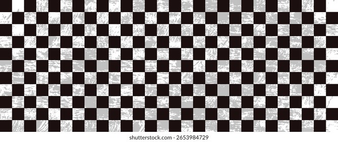 Seamless balck and white grunge checkerboard pattern with a textured effect. Ideal for backgrounds, sports themes, retro design, racing flags, or digital backdrops.