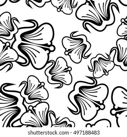 Seamless balck and white pattern with beautiful flowers silhouettes. Design element for advertisements, flyer, web, invitations or greeting cards.Vector clip art.