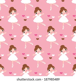 Seamless ballerina dance girl kids illustration background pattern in vector