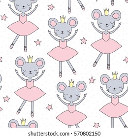 seamless ballerina mouse pattern vector illustration