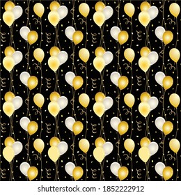 seamless balloon and confetti pattern on black