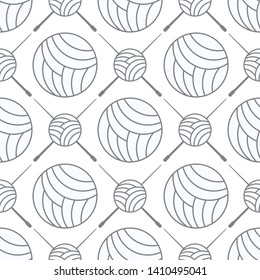 seamless balls of yarn and knitting needles. seamless background needlework, vector illustration