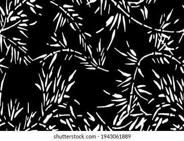 Seamless Bamboo halloween modern pattern white leaf and branches on black background. 