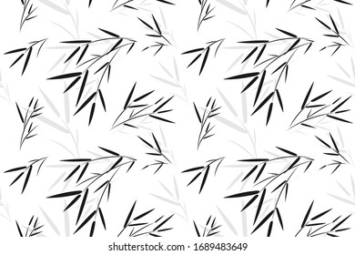 Seamless bamboo leaf pattern background, Vector bamboo forest with branch, Hand drawn decorative element, Seamless backgrounds and wallpapers for fabric, packaging, Decorative print, Textile