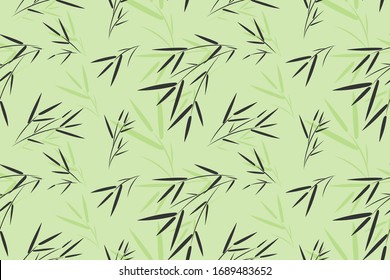 Seamless bamboo leaf pattern background, Vector bamboo forest with branch, Hand drawn decorative element, Seamless backgrounds and wallpapers for fabric, packaging, Decorative print, Textile