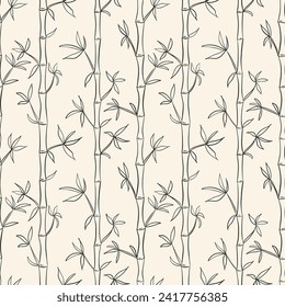 Seamless bamboo pattern. Black and cream white vector illustration. Textile, wrapping, wallpaper