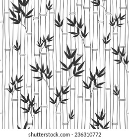 Seamless  bamboo pattern.  Black and white vector illustration.