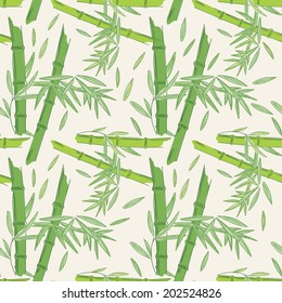 Seamless bamboo pattern | Pattern with green branch with flying leaves for design and decoration