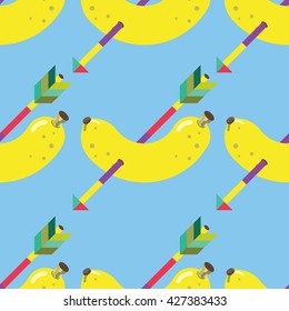 Seamless Banana and Arrow Pattern, Fruit Vector
