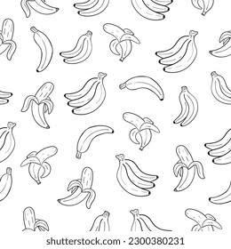 Seamless banana doodle pattern with a black and white color suitable for background or fabric