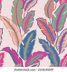 Seamless banana leaf pattern background.Tropical palm leaves, jungle leaf seamless vector pattern background