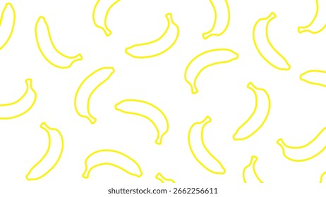 Seamless Banana Outline Pattern on White Background.