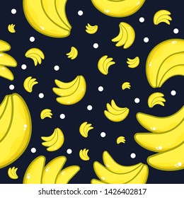 Seamless Banana Pattern with Dotted Dark Blue Background Texture.Repeat Bananas Food Patterns suitable for wall decoration or wallpaper.Decorative fruit shape creative shape art style