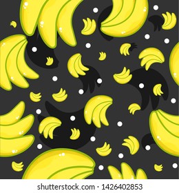 Seamless Banana Pattern with Dotted Dark Green Background Texture.Repeat Bananas Food Patterns suitable for wall decoration or wallpaper.Decorative fruit shape creative shape art style