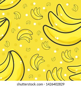 Seamless Banana Pattern with Dotted Yellow Background Texture.Repeat Bananas Food Patterns suitable for wall decoration or wallpaper.Decorative fruit shape creative shape art style