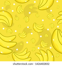 Seamless Banana Pattern with Dotted Yellow Background Texture.Repeat Bananas Food Patterns suitable for wall decoration or wallpaper.Decorative fruit shape creative shape art style