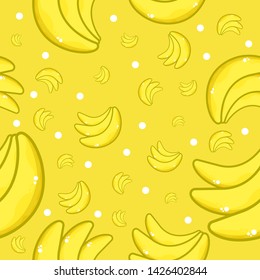 Seamless Banana Pattern with Dotted Yellow Background Texture.Repeat Bananas Food Patterns suitable for wall decoration or wallpaper.Decorative fruit shape creative shape art style