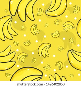 Seamless Banana Pattern with Dotted Yellow Background Texture.Repeat Bananas Food Patterns suitable for wall decoration or wallpaper.Decorative fruit shape creative shape art style