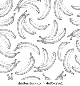 Seamless banana pattern. Fresh fruit sketch background