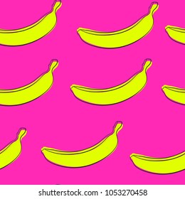 Seamless Banana Pattern in Hipster Style. Fruit Illustration. Stylized Yellow Bananas on the Pink Background. Seamless Bananas for Wallpaper, Wrapping, Web Design, Textile, Fabric, Tile, Tablecloth.