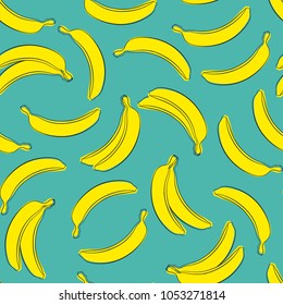 Seamless Banana Pattern in Hipster Style. Fruit Illustration. Stylized Yellow Bananas on the Blue Background. Seamless Bananas for Wallpaper, Wrapping, Web Design, Textile, Fabric, Tile, Tablecloth.